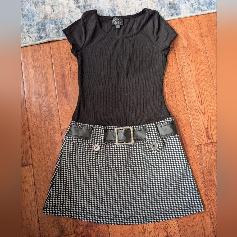 Pink & Violet 60s Inspired Girl's Dress Black & White size 7 EUC